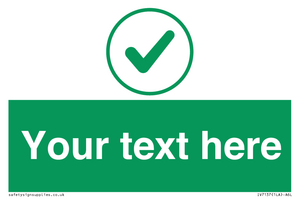 Custom green background, green tick in circle sign